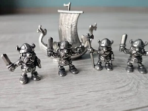 Tinn-Per Norway Pewter Viking Figurine Set with Longship – Handmade Nordic Colle - Picture 1 of 22