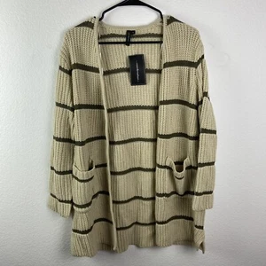Moon & Madison Brown Striped Open Cardigan Sweater Pockets Women Size Small NEW - Bild 1 von 5