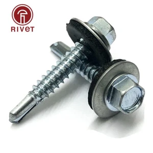 HEXAGON LIGHT SECTION SELF DRILLING TEK SCREWS + EPDM SEALING WASHERS ZINC METAL - Picture 1 of 6