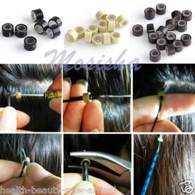 6 Colors Silicone Lined Micro Rings Loop Beads Links & Rings For Hair Extensions - Image 1 of 4