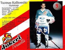 1991-92 Finnish Jokerit Helsinki Stickers #9 Tuomas Kalliomaki