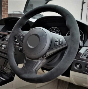 Alcantara Steering Wheel Cover Real Leather Wheel Wrap for BMW E60 E61 E63 E64 - Picture 1 of 12