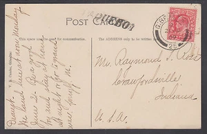Great Britain Sc 128 on 1909 Paquebot PPC, Gibraltar to Indiana - Picture 1 of 2