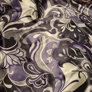 Purple/Black/Grays/White Silk Charmeuse - Abstract Floral Swirl Pattern - CHIC!! - Picture 1 of 3