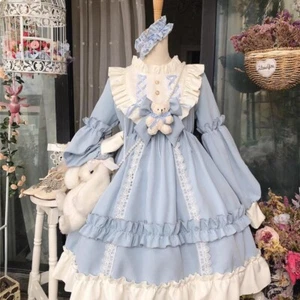 Lady Girls Japanese Lolita Dress Cosplay Costume Kawaii Ruffle Puff Sleeve Retro - Picture 1 of 7
