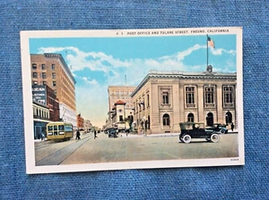 Post und Tulare Street, Fresno, Kalifornien Vintage Postkarte - Bild 1 von 2