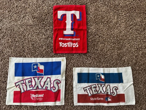 3 Vintage Texas Rangers State Farm Rally Towels Stadium Giveaway State Flag MLB Cover