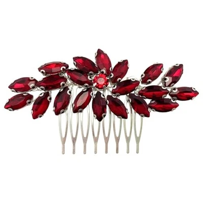  Bridal Crystal Hair Piece Rhinestone Wedding Small Hair Comb Accessories Red - Image 1 of 4