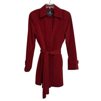 London Fog Trench Coat Womens Medium Burgundy Red Belt Lined Classic Work Office - Image 1 of 4