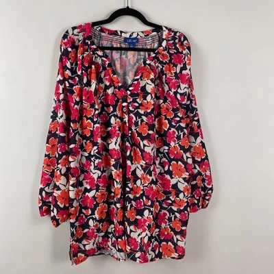 Liz & Me цветочный крестьянин блузка размер 1 X Georgette поповер темно-синий многоцветный - Изображение 1 из 4