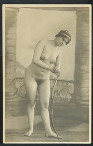 1920s Original French Real Photo Nude Postcard Classical Girl w Walking Stick vv - Picture 1 of 1