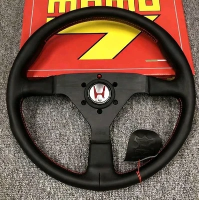 Red H 350mm 14' MOMO MonteCarlo Genuine Leather Sport Steering Wheel - Image 1 of 4