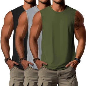 3 Pack Men's Big and Tall Tank Tops, Cotton Moisture Wicking Muscle Shirts Sl... - Picture 1 of 7