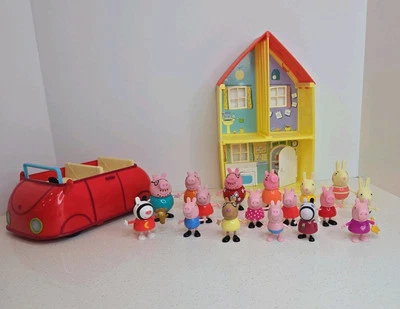 Lote de 19 figuras de juguete Peppa Pig Flip Furniture House rojo parlante coche Foto 1 de 4