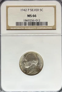 1942 Silver Jefferson Nickel MS66 NGC (#PA1860256012) - Picture 1 of 2