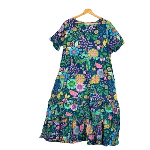 Vestido Adrift Talla L Multicolor Floral Boho Volantes Dobladillo Algodón Midi Verano - Imagen 1 de 13