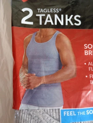 Hanes Hombres GRANDES Sin Etiquetas Tanques 2 TANKS GRIS Y NEGRO Todo el Día Flex  Foto 1 de 3