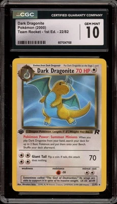Pokemon Dark Dragonite Team Rocket 1st Edition NON Holo Rare #22 CGC 10 Gem Mint - Image 1 of 2