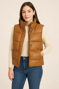 A New Day Kunstleder gefütterte Weste braun Gr. M ärmellos Reißverschluss Druckknopfleiste - Bild 1 von 2