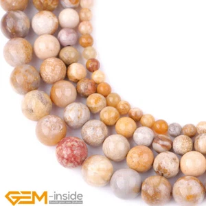 Yellow Coral Fossil Jasper Natural Stones Round Jewellery Making Beads 15" AU - Picture 1 of 33