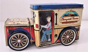 Vintage Cherrydale Farms Delivery Truck Tin Box Coin Bank with Rotating Wheels - Picture 1 of 3