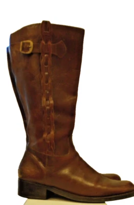 Nicole Leather Riding Boots. Equestrian Brown with braided sides. Made in Brazil - Image 1 of 4