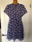 Oasis Holly Willoughby Blue & White Floral Lined Dress Angel Sleeve Size 16