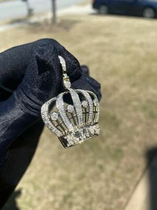 2.00Ct Round Cut Diamond Crown Shape Pendant 14K Yellow Gold Over 18" Free Chain - Picture 1 of 2