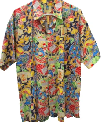 Гавайская рубашка Kahala, S/S, XL, синяя с въездом, автомобили и пальмы - Изображение 1 из 4