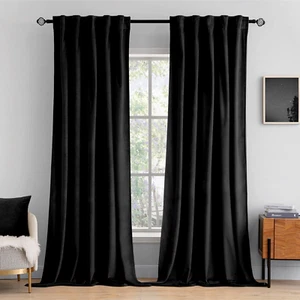Black Velvet Curtains 108 Inches Long 2 Panels - Luxury Blackout Curtains for Be - Picture 1 of 8