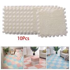 10 Pieces Plush Puzzle Foam Floor Mat Non Slip Interlocking Tiles Soft Climbing
