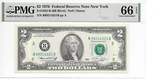 1976 New York Harder to find BB Block $2 FRN PMG 66 EPQ Gem Uncirculated - Picture 1 of 6