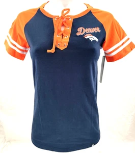 NEW Denver Broncos NFL Team New Era Navy Lace-Up Neck SS Tee Shirt Women's S - Picture 1 of 9