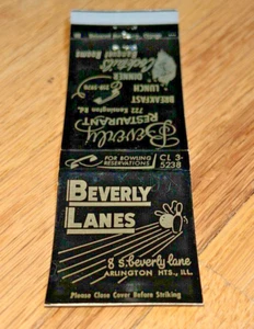 Old Matchbook Cover BEVERLY LANES BOWLING 8 S, Beverly, Arlington Hts. Illinois - Picture 1 of 3