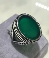 Turkish Handmade Jewelry 925 Sterling Silver Emerald Men's Ring Size 7,8,9,10