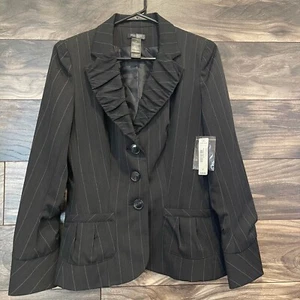 NEW BISOU BISOU Size 6 Women's Black w/ White Stripe Blazer Jacket Runway Ready - Picture 1 of 7