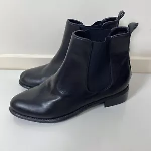 HUSH PUPPIES Yani Boots 8 Black Leather Chelsea Ankle Low Block Heel Casual Work - Picture 1 of 9