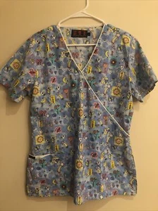 Beverly Hills Women’s Medium Scrub Top Blue - Multicolored With Floral Print - Picture 1 of 10