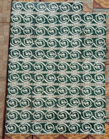 Lot of 43 original 6x3 in. antique tiles deep bluegreen & gray faiance ca 1900 Cover