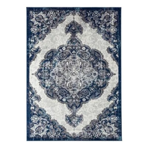 9' X 12' Navy and Ivory Medallion Power Loom Area Rug - Picture 1 of 1