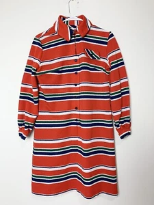 Vintage 70s Polyester Knit Shift Dress Sz MEDIUM Red Striped union Label Groovy - Picture 1 of 10