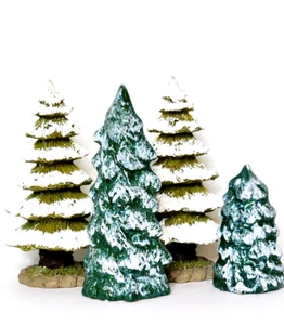 Juego de 4 árboles de pueblo de Navidad - Tres de 3" a 6,5" y uno de 4" - Cubiertos de nieve - Imagen 1 de 3