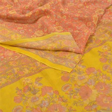 Sanskriti Vintage Orange Printed Sarees Pure Crepe Silk Sari Soft Craft Fabric