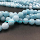 Genuine Natural Aquamarine Round 6/8/10/12mm Gemstone Loose Beads 15" Strand Aaa