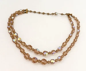 Vintage rauchbraun AB Kristall facettiert abgestuft Doppelstrang Halskette - Bild 1 von 6