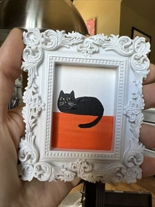 Gato negro, divertido, lindo, pintura en miniatura original, pequeño, mini, enmarcado - Imagen 1 de 5