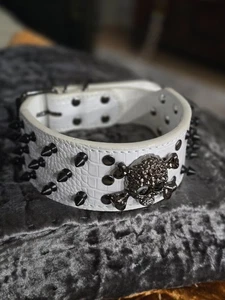 Hundehalsband Nieten verstellbar Kunstleder 2" breit S M L XL 13 Farben - Bild 1 von 12