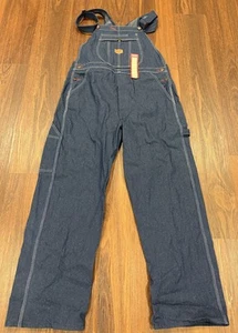 Mens Overalls Red Kap 36x30 Bib Work Blue Denim Jeans Workwear Carpenter - Picture 1 of 13