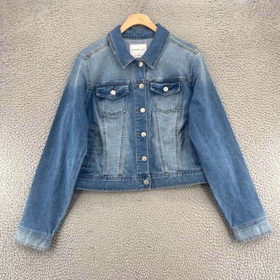 Chaqueta rosa celebridad para mujer extra grande azul denim lavado medio bolsillos recortados Foto 1 de 4