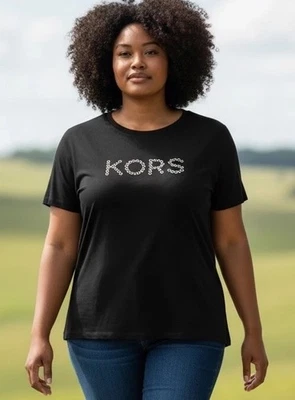 CAMISETA MUJER MICHAEL KORS NEGRA DORADA CON TACHUELAS LOGO TALLA 1X PRECIO DE VENTA SUGERIDO POR EL FABRICANTE 88,00 $ NUEVA CON ETIQUETAS Foto 1 de 4